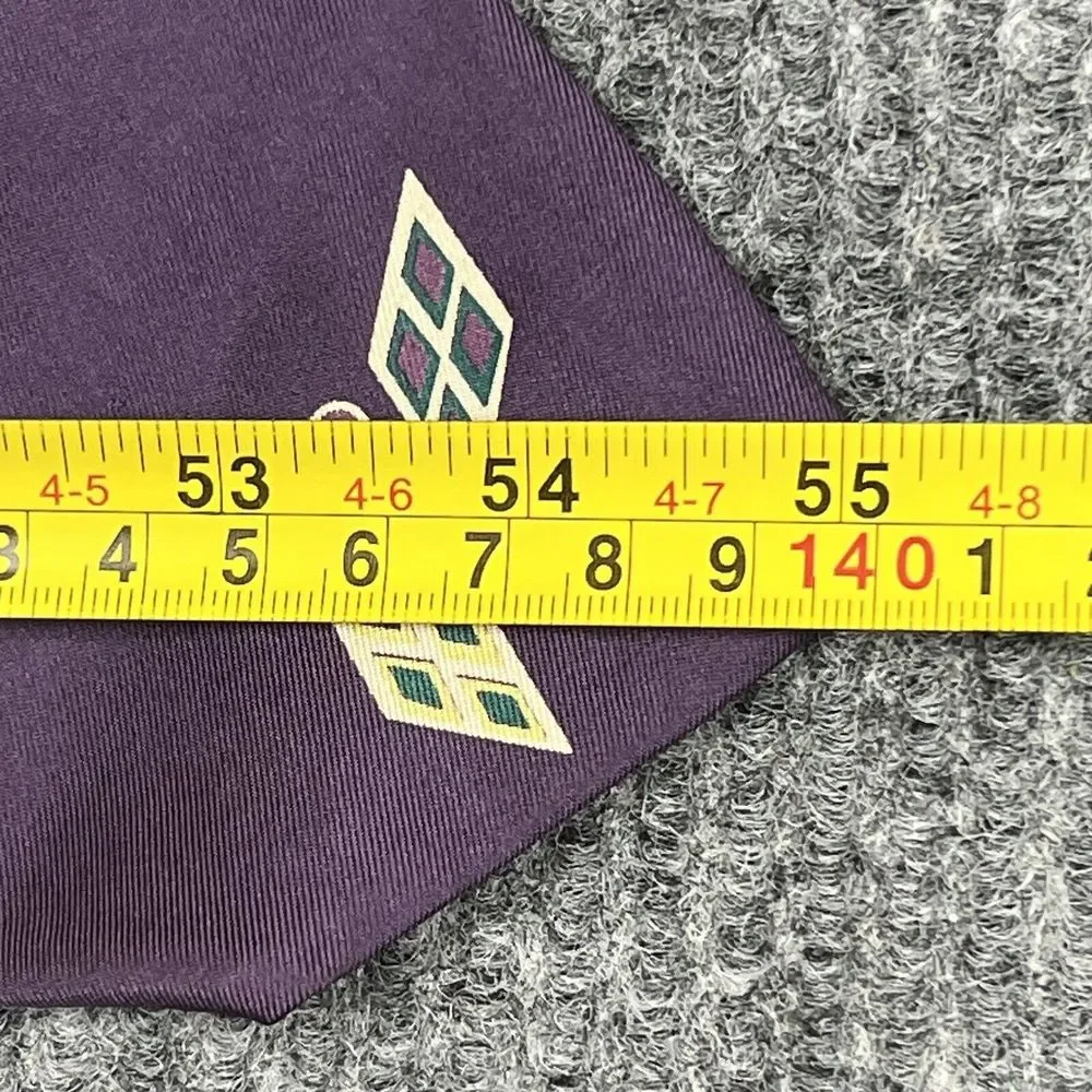 VTG‎ Polo by Ralph Lauren Mens 100% Silk Neck Tie Purple Diagonal Diamond Design